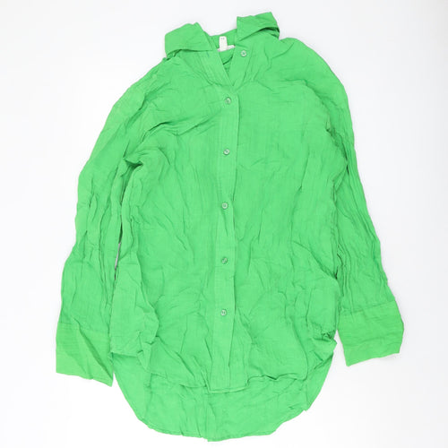 H&M Womens Green Polyester Basic Button-Up Size XS Collared