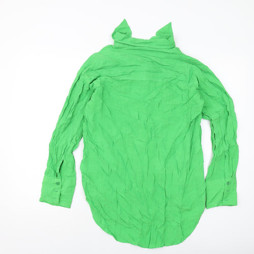H&M Womens Green Polyester Basic Button-Up Size XS Collared