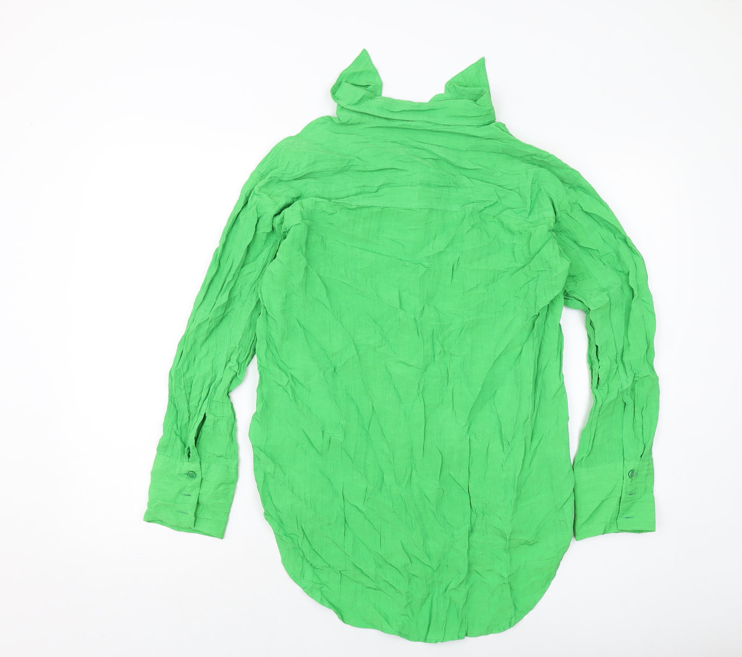 H&M Womens Green Polyester Basic Button-Up Size XS Collared