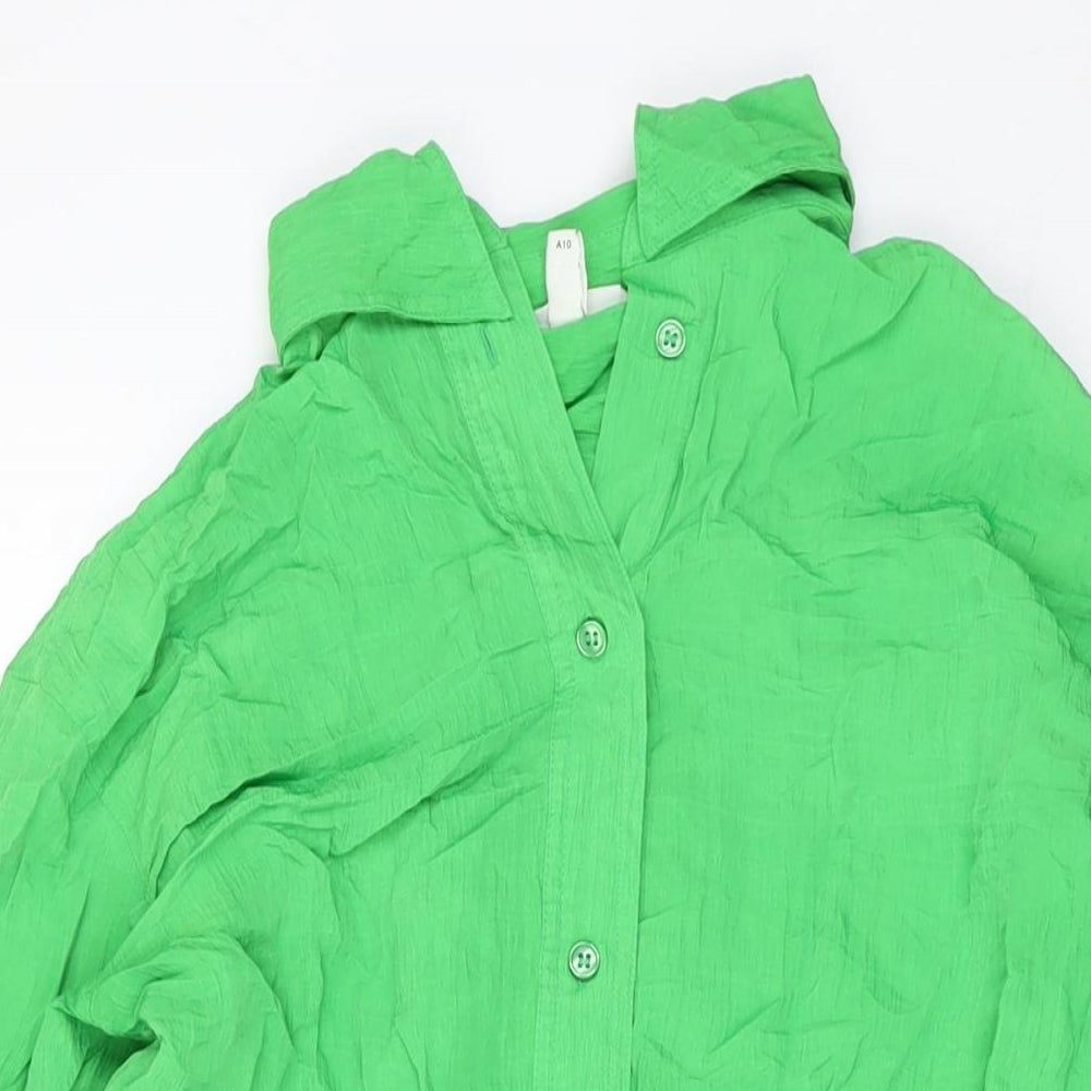 H&M Womens Green Polyester Basic Button-Up Size XS Collared