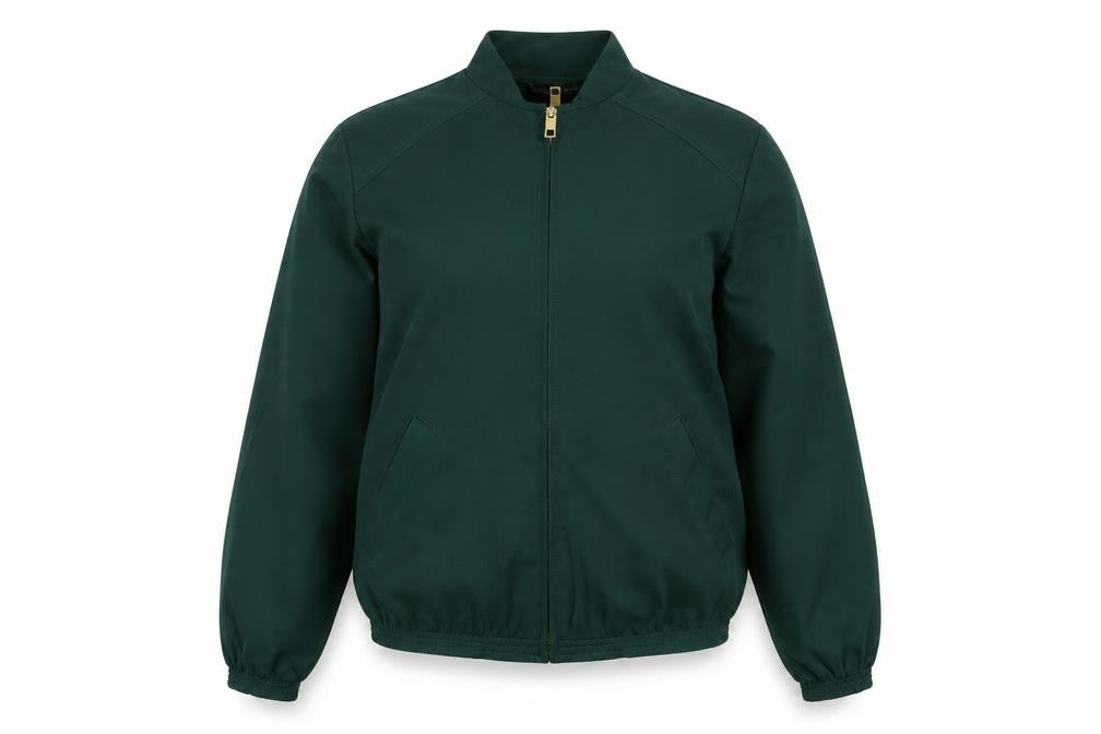 Front view of Nina Leonard women’s green bomber jacket jacket, size XS, zip