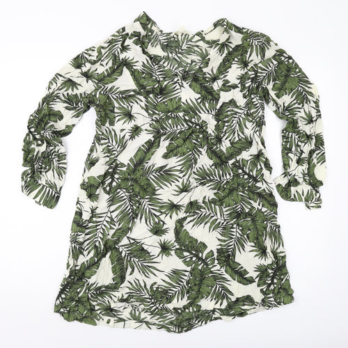 H&M Womens Green Geometric Viscose Tunic Blouse Size M V-Neck