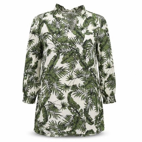 H&M Womens Green Geometric Viscose Tunic Blouse Size M V-Neck