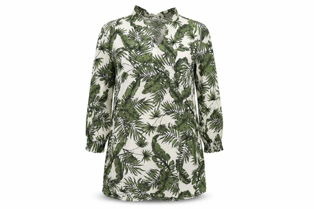 H&M Womens Green Geometric Viscose Tunic Blouse Size M V-Neck