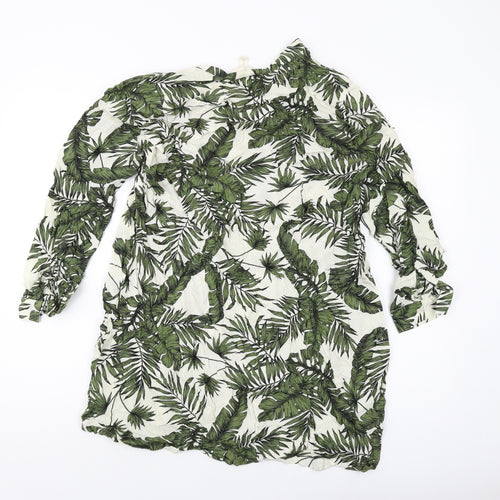 H&M Womens Green Geometric Viscose Tunic Blouse Size M V-Neck