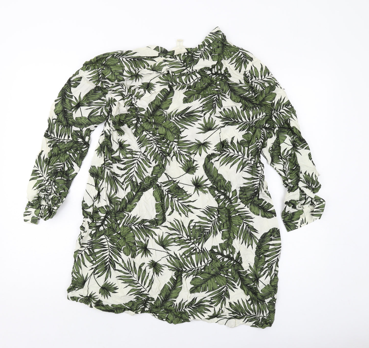H&M Womens Green Geometric Viscose Tunic Blouse Size M V-Neck