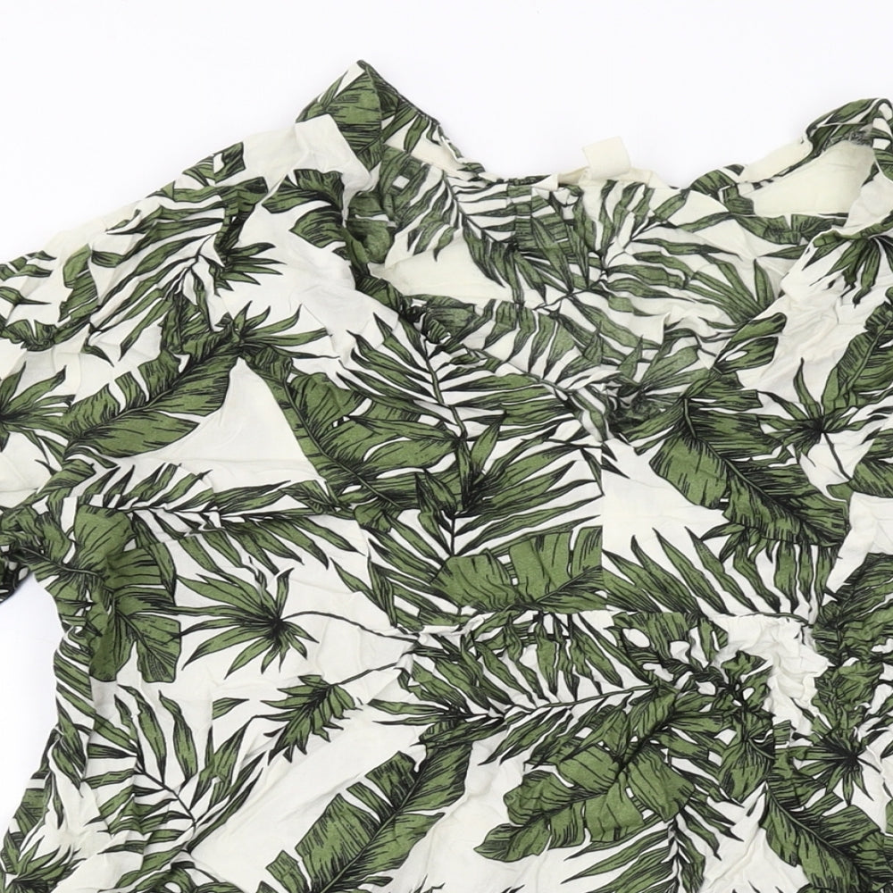 H&M Womens Green Geometric Viscose Tunic Blouse Size M V-Neck