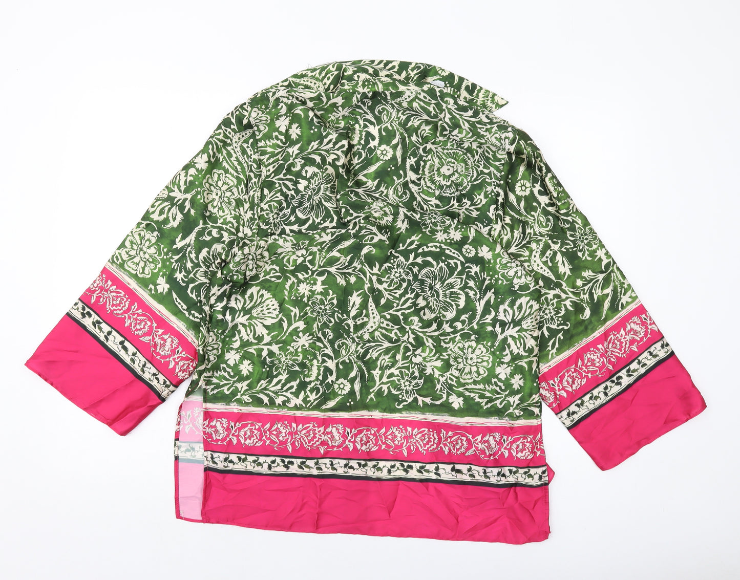 Zara Womens Green Geometric Polyester Basic Button-Up Size XS V-Neck