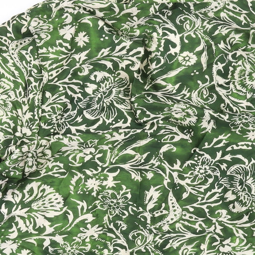 Zara Womens Green Geometric Polyester Basic Button-Up Size XS V-Neck
