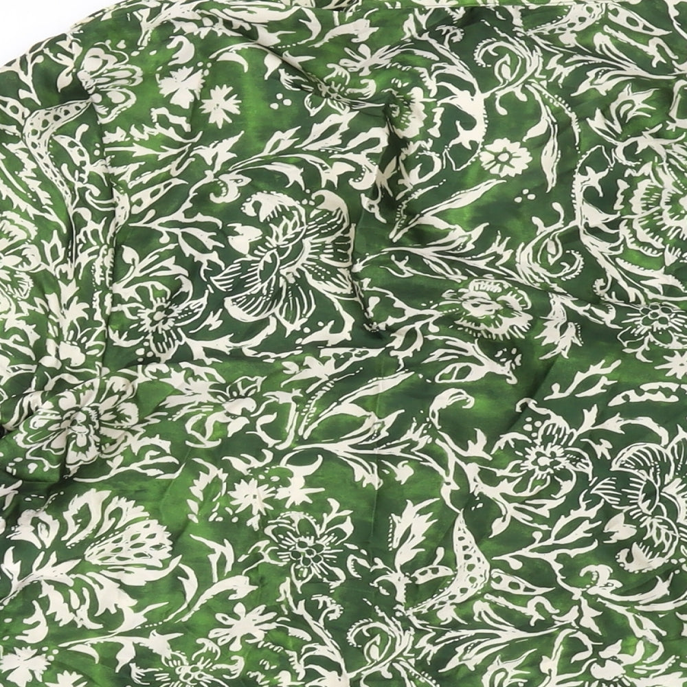 Zara Womens Green Geometric Polyester Basic Button-Up Size XS V-Neck