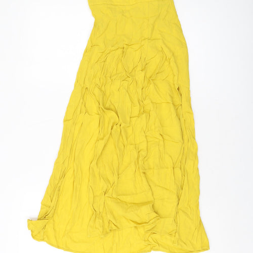 H&M Womens Yellow Polyester A-Line Skirt Size 6 Zip