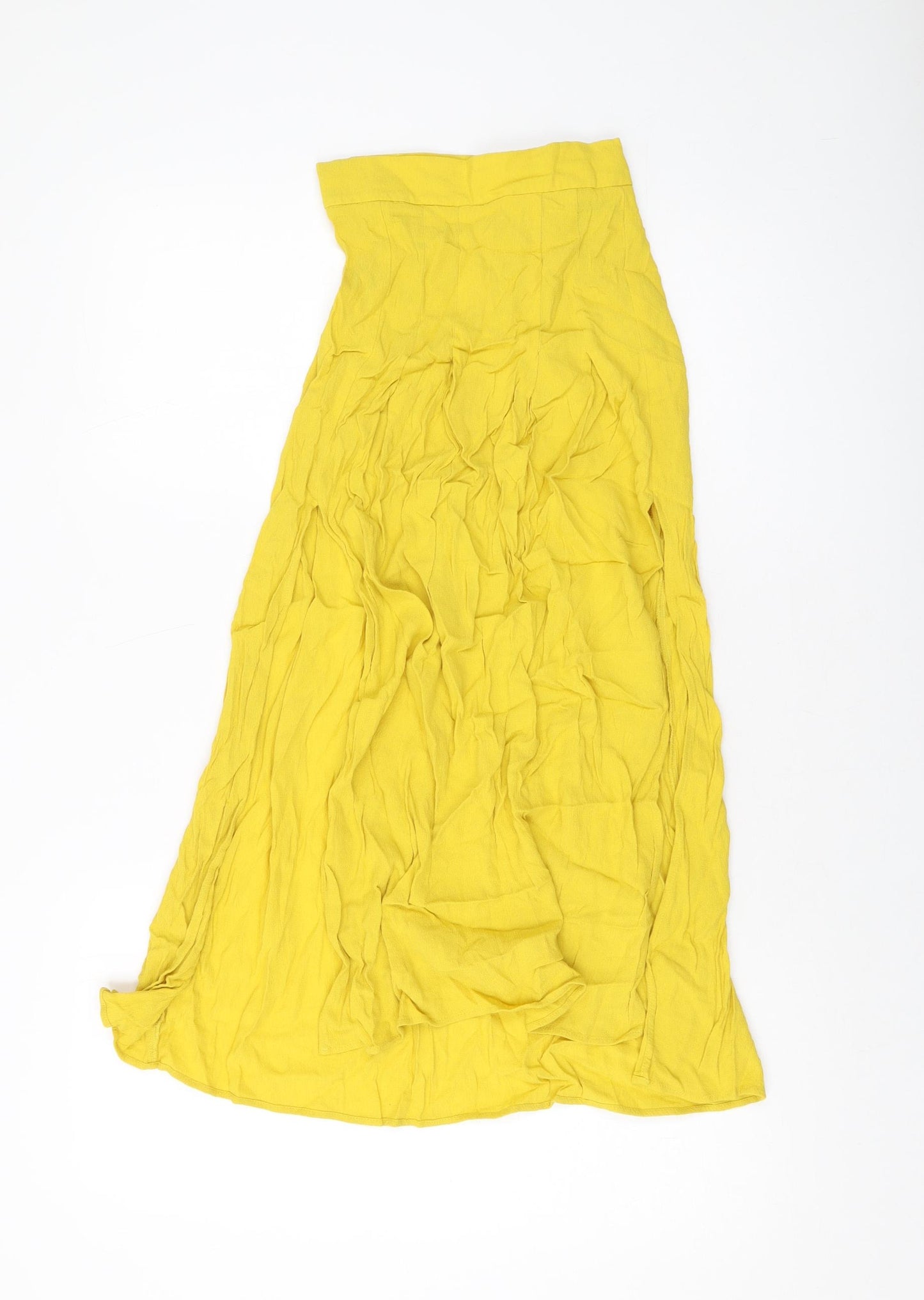 H&M Womens Yellow Polyester A-Line Skirt Size 6 Zip