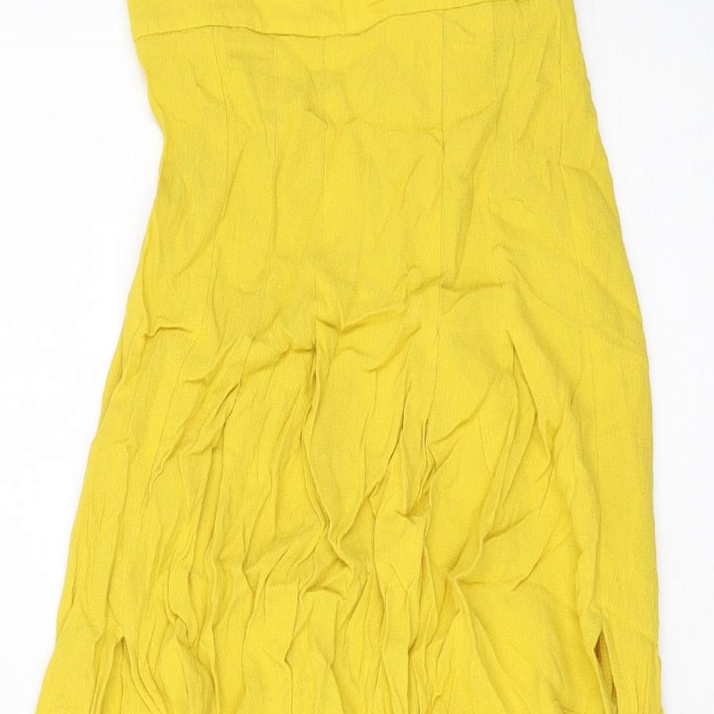 H&M Womens Yellow Polyester A-Line Skirt Size 6 Zip