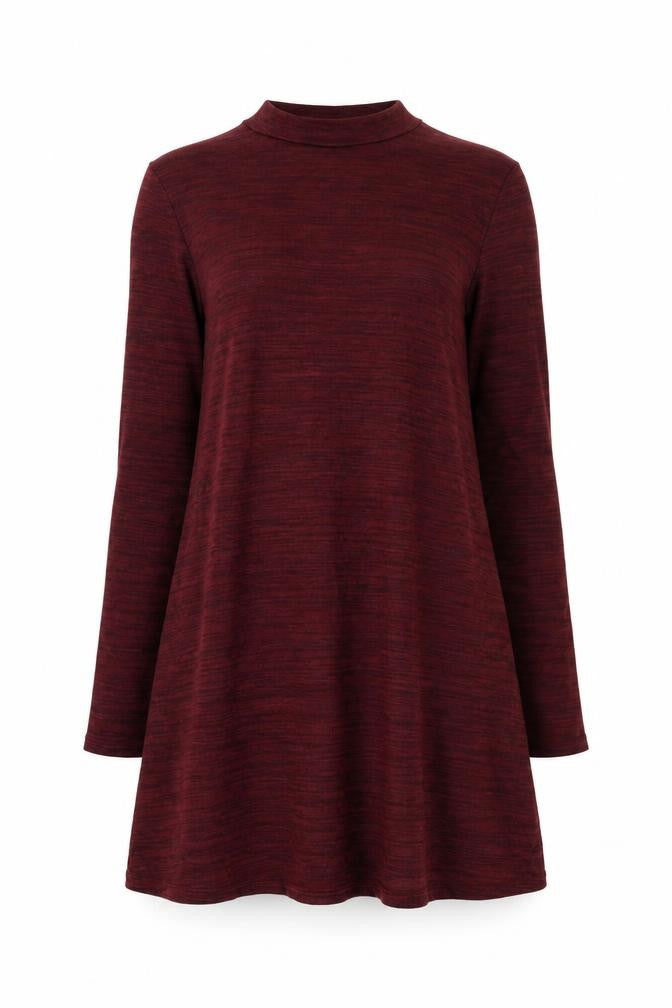 Front view of H&M women’s red viscose a-line, size UK 8, mock neck pullover