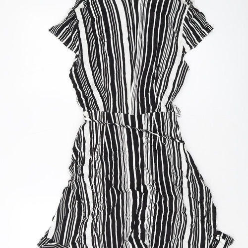 Oasis Womens Black Striped Viscose A-Line Size 8 V-Neck Zip