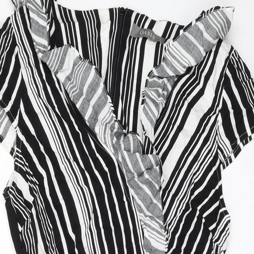 Oasis Womens Black Striped Viscose A-Line Size 8 V-Neck Zip