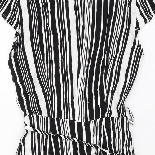 Oasis Womens Black Striped Viscose A-Line Size 8 V-Neck Zip