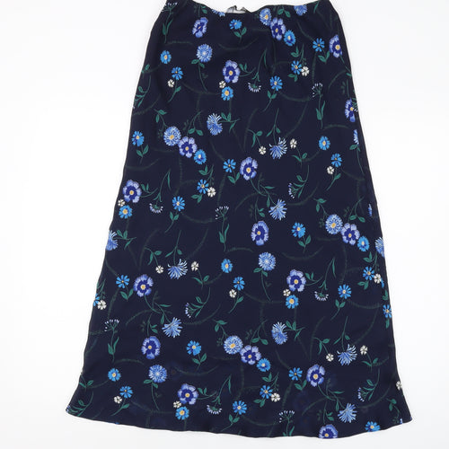 Mila Paoli Womens Blue Floral Polyester A-Line Skirt Size 12