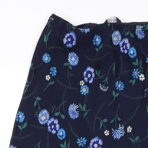 Mila Paoli Womens Blue Floral Polyester A-Line Skirt Size 12