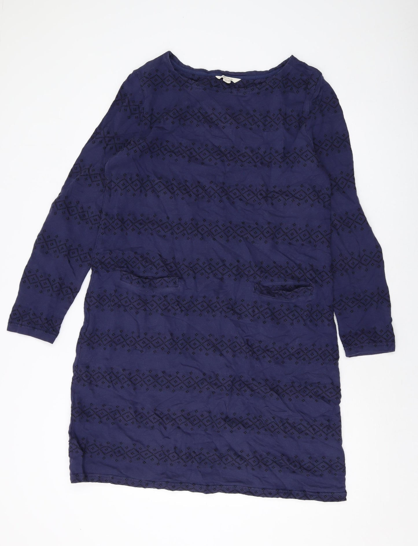 White Stuff Womens Blue Geometric Cotton A-Line Size 16 Round Neck Pullover