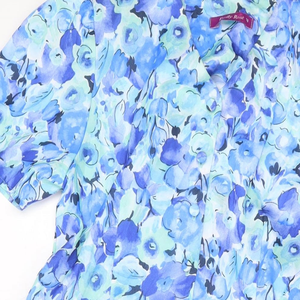 Emily Rose Womens Blue Floral Polyester A-Line Size 16 V-Neck Button