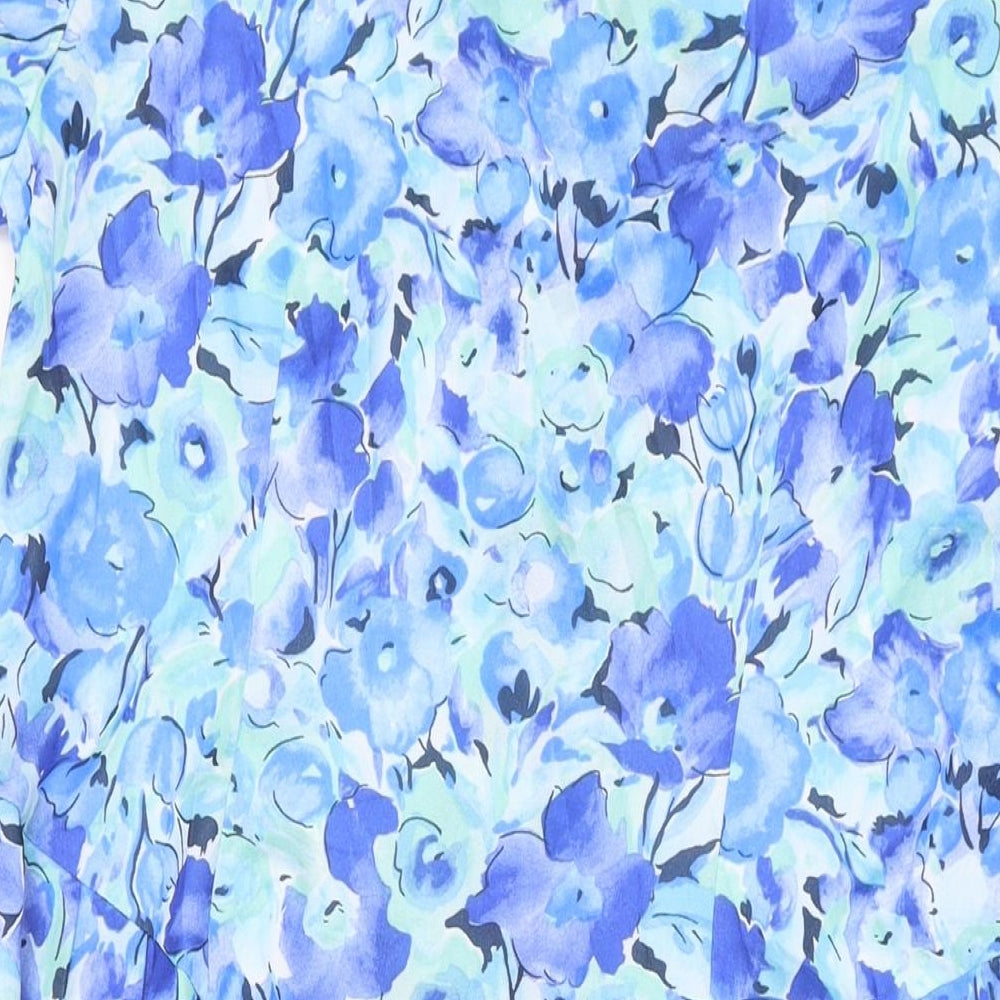 Emily Rose Womens Blue Floral Polyester A-Line Size 16 V-Neck Button