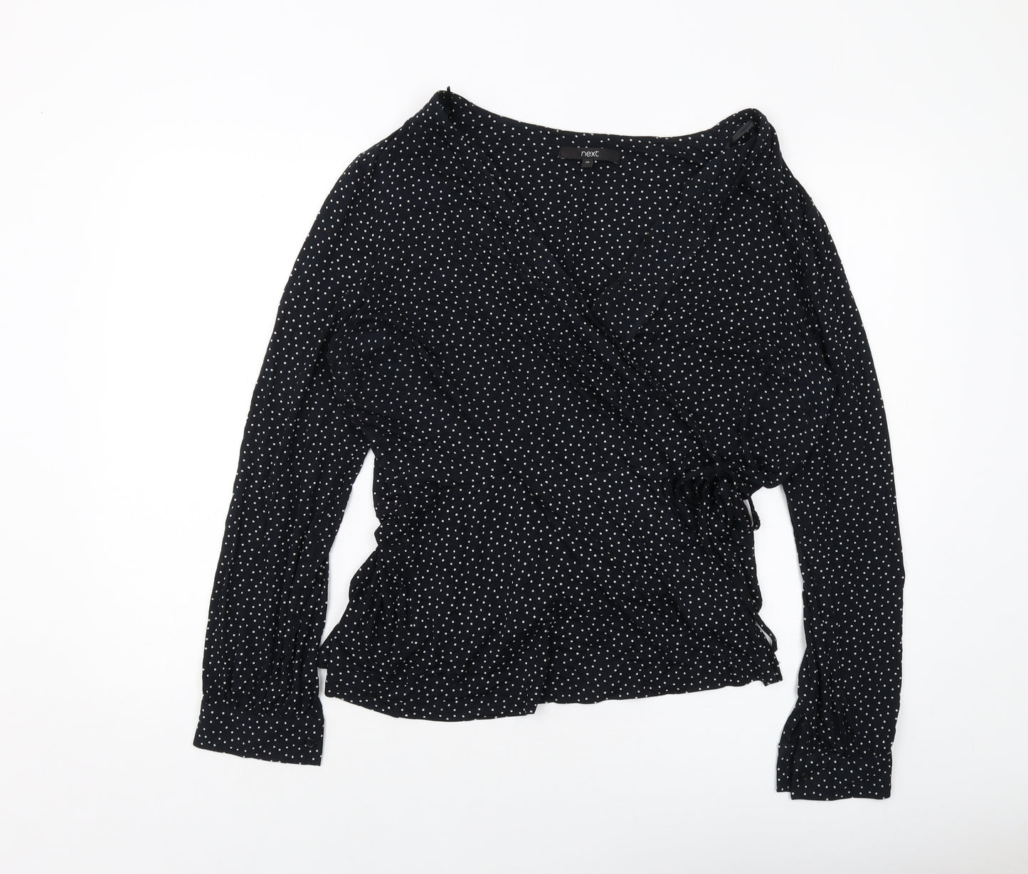 NEXT Womens Black Polka Dot Viscose Wrap Blouse Size 20 V-Neck