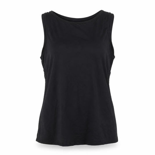 Front view of Lands' End women’s black nylon basic t-shirt, size UK 18, round neck pullover