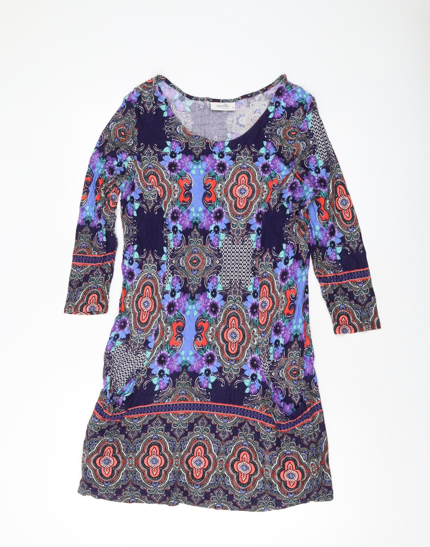 Wallis Womens Multicoloured Geometric Viscose Tunic Blouse Size M Round Neck