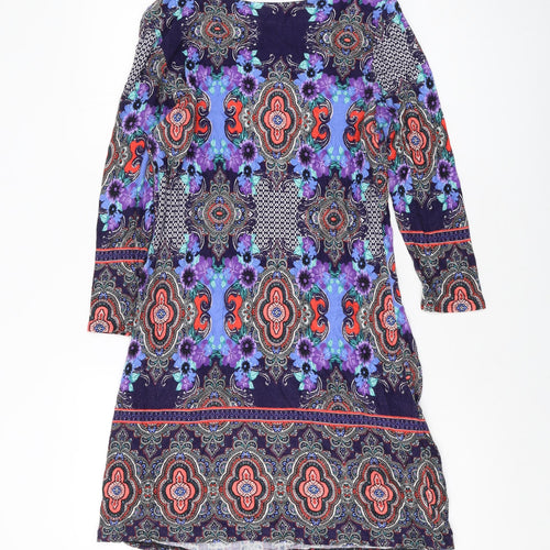 Wallis Womens Multicoloured Geometric Viscose Tunic Blouse Size M Round Neck