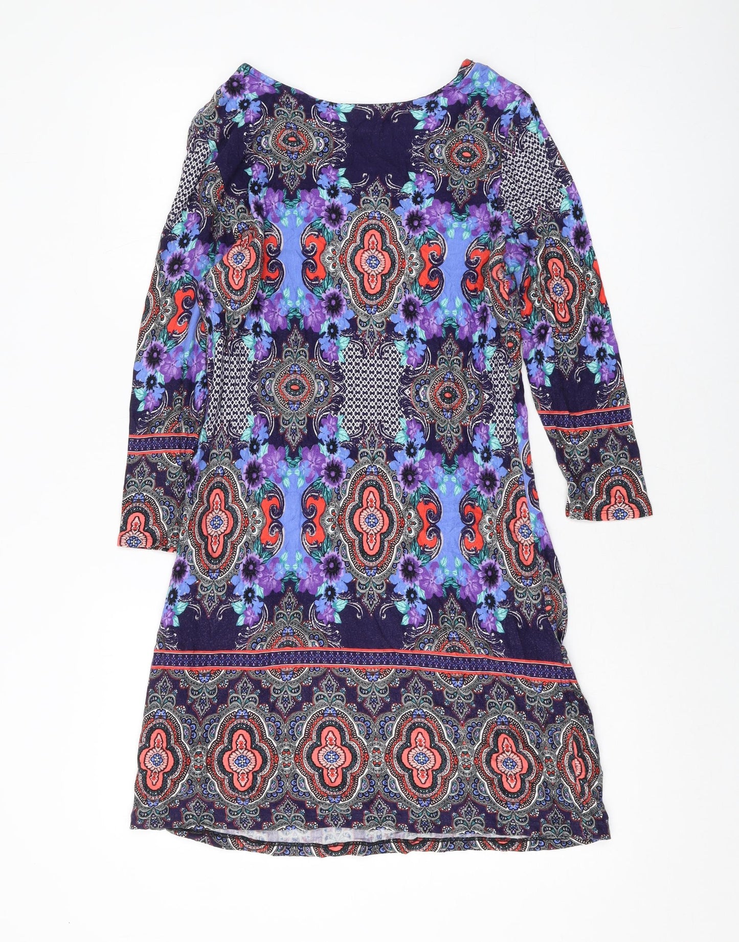 Wallis Womens Multicoloured Geometric Viscose Tunic Blouse Size M Round Neck