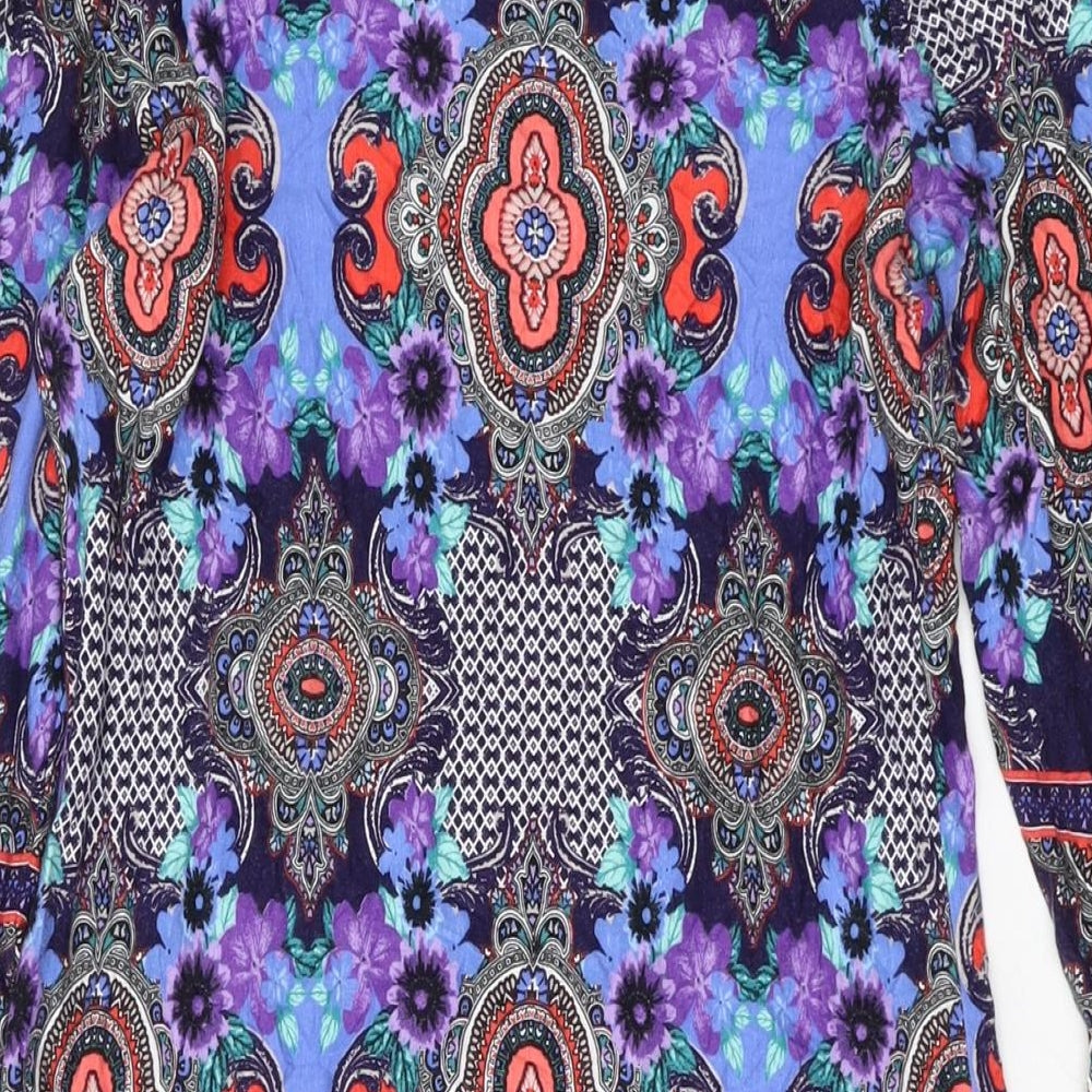 Wallis Womens Multicoloured Geometric Viscose Tunic Blouse Size M Round Neck
