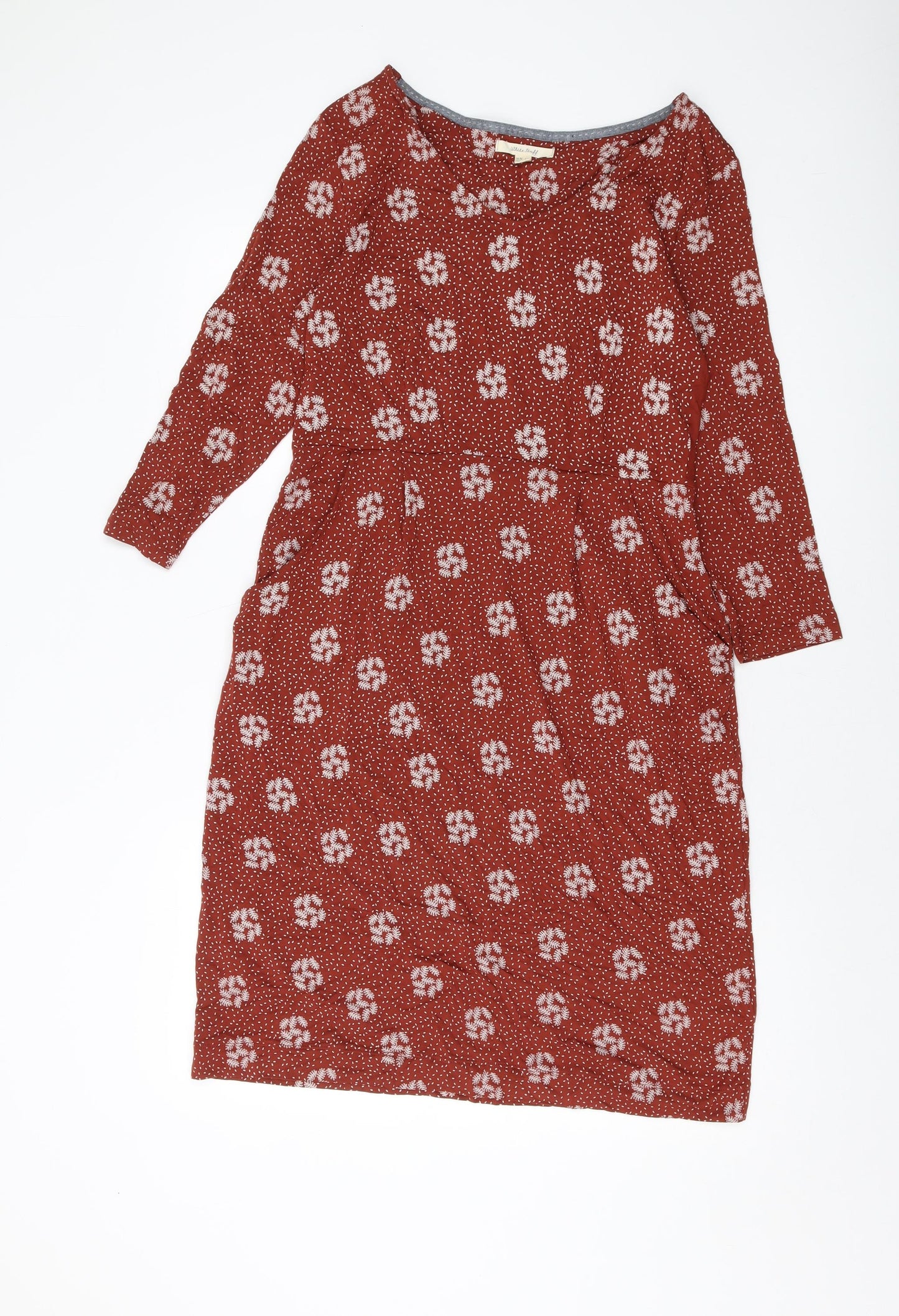 White Stuff Womens Brown Geometric Viscose A-Line Size 12 V-Neck Pullover