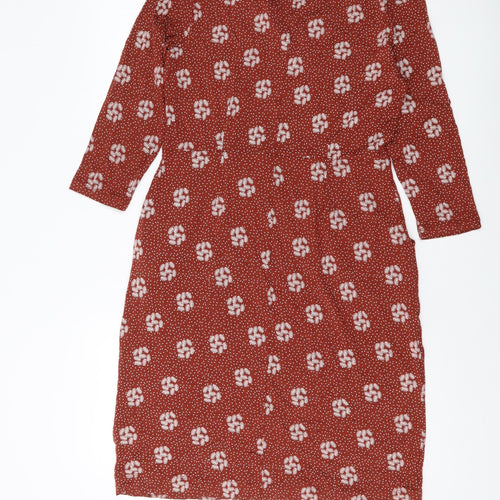 White Stuff Womens Brown Geometric Viscose A-Line Size 12 V-Neck Pullover