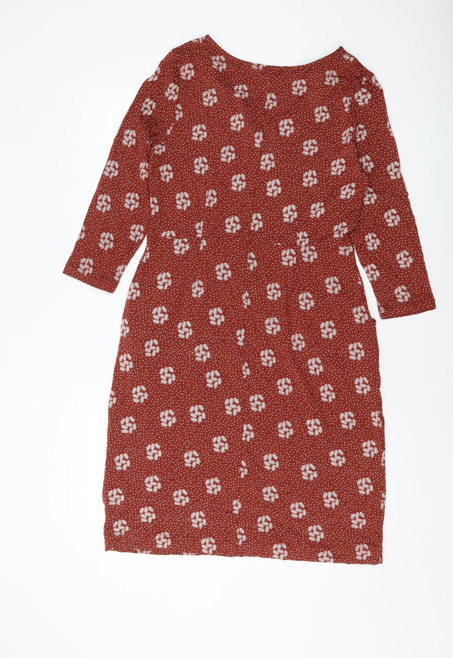 White Stuff Womens Brown Geometric Viscose A-Line Size 12 V-Neck Pullover