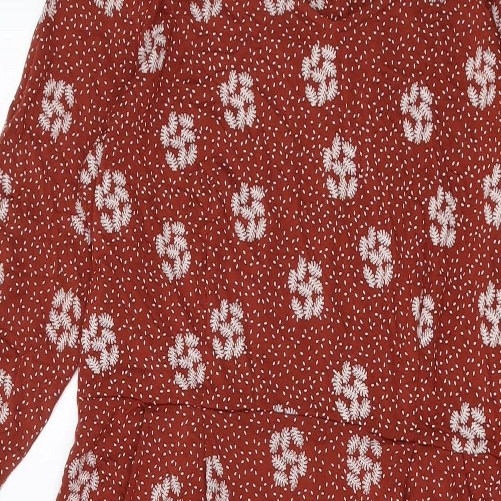 White Stuff Womens Brown Geometric Viscose A-Line Size 12 V-Neck Pullover