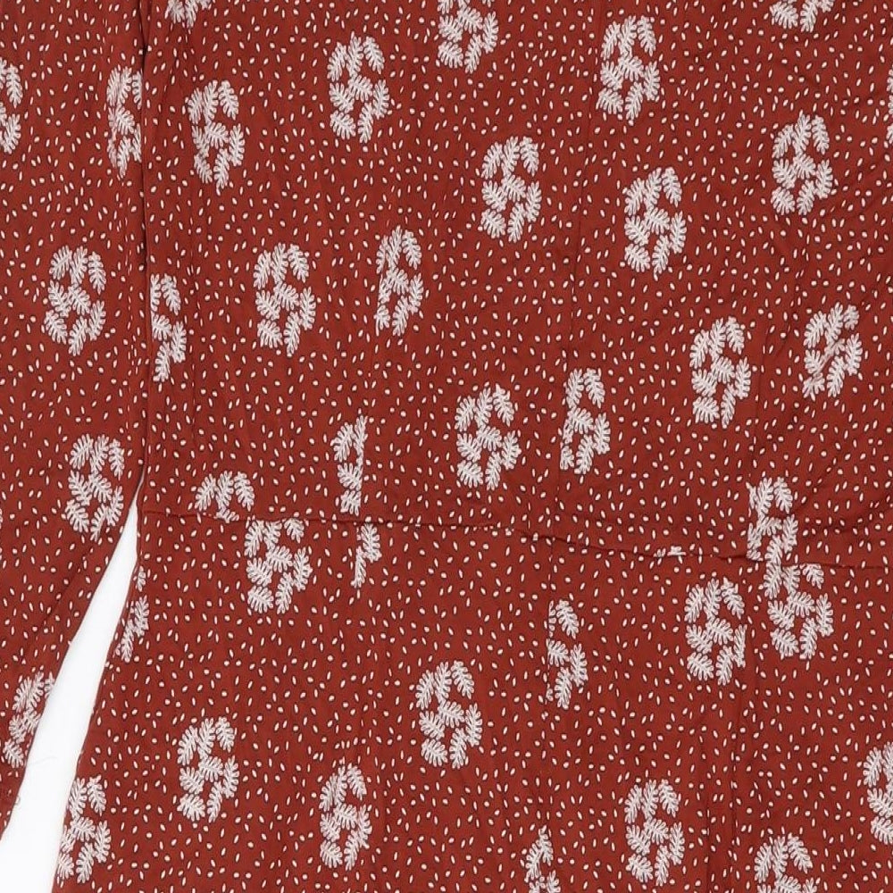 White Stuff Womens Brown Geometric Viscose A-Line Size 12 V-Neck Pullover