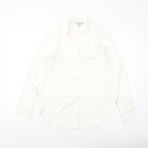 H&M Womens Ivory Polyester Basic Button-Up Size XS Collared