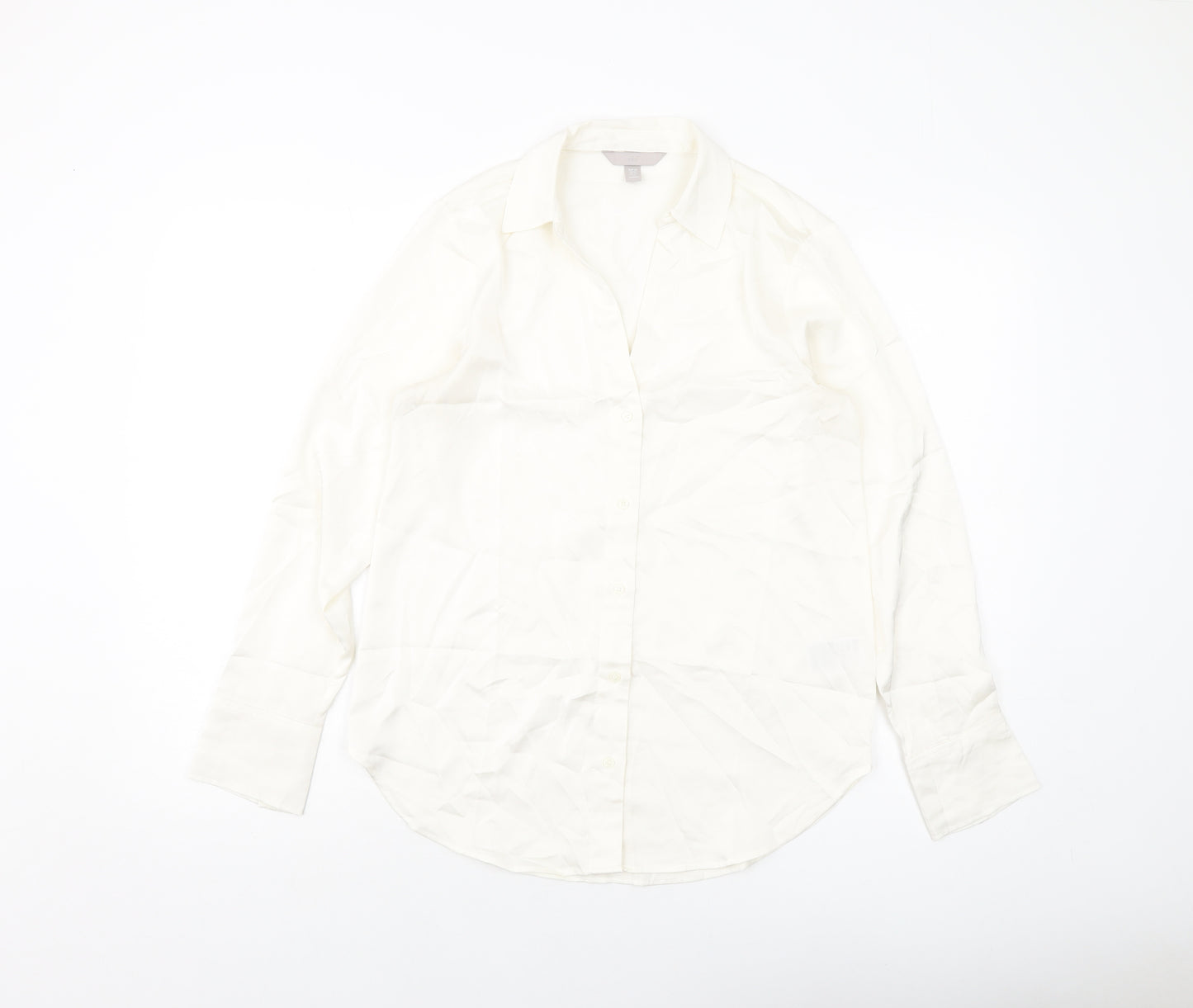 H&M Womens Ivory Polyester Basic Button-Up Size XS Collared