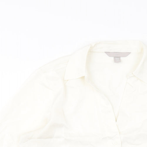 H&M Womens Ivory Polyester Basic Button-Up Size XS Collared