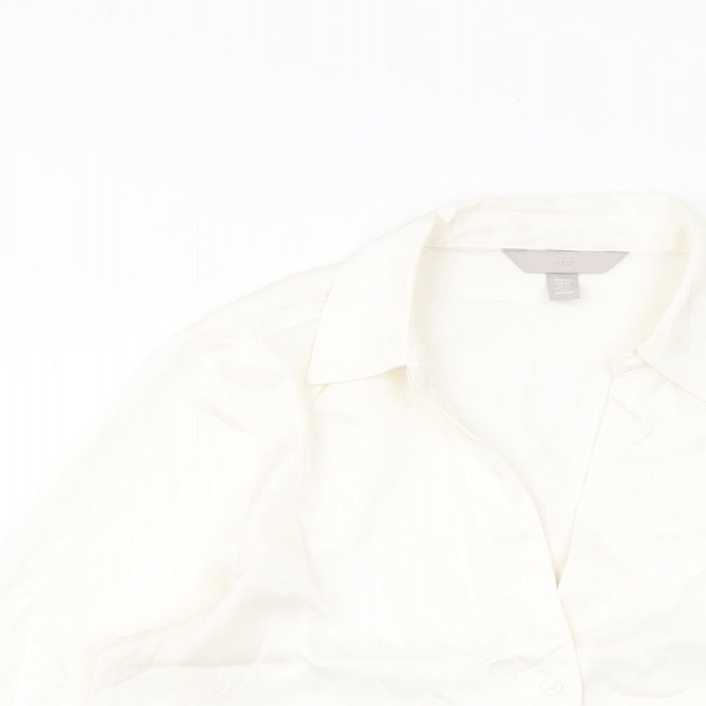 H&M Womens Ivory Polyester Basic Button-Up Size XS Collared
