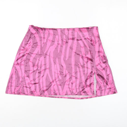 Another Reason Womens Pink Animal Print Polyester Mini Skirt Size 10 Zip