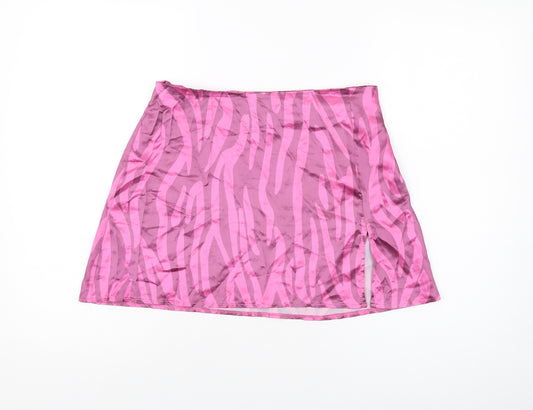 Another Reason Womens Pink Animal Print Polyester Mini Skirt Size 10 Zip