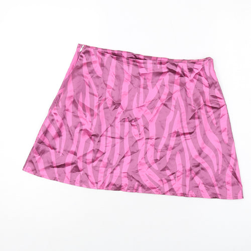 Another Reason Womens Pink Animal Print Polyester Mini Skirt Size 10 Zip