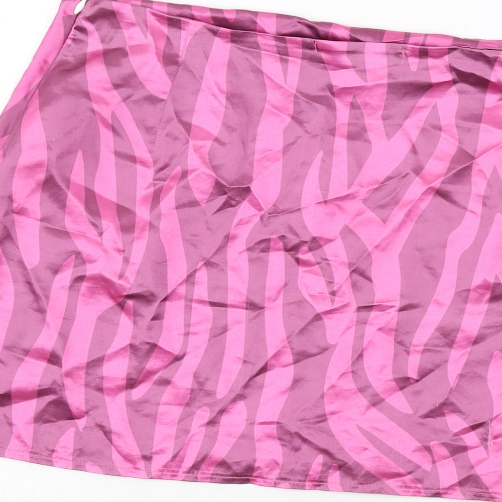 Another Reason Womens Pink Animal Print Polyester Mini Skirt Size 10 Zip