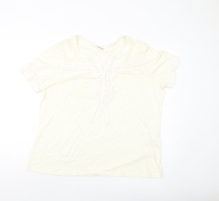 Damart Womens Ivory Polyester Basic T-Shirt Size 22 V-Neck