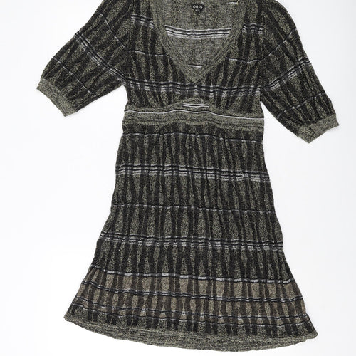 Oasis Womens Gold Viscose Jumper Dress Size 12 V-Neck Pullover