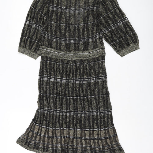 Oasis Womens Gold Viscose Jumper Dress Size 12 V-Neck Pullover