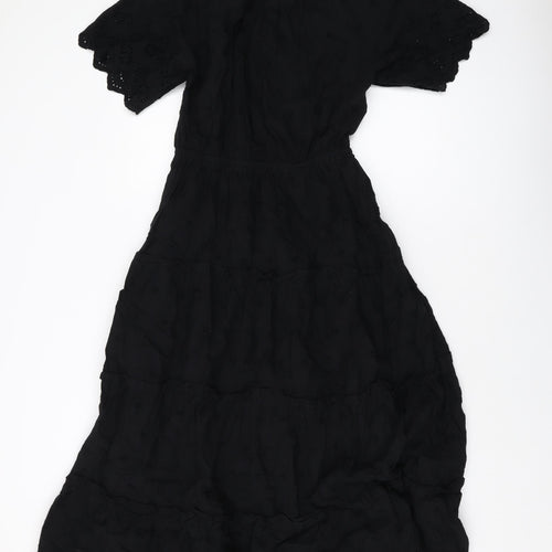 Marks and Spencer Womens Black Polyester A-Line Size 12 Round Neck Pullover