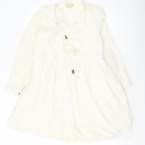 Secret Bazar Womens Ivory Cotton A-Line Size L V-Neck Tie